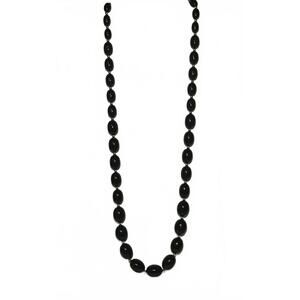 Vintage Black Beaded Necklace Oval Beads 22”